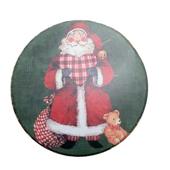 🎅 🏁Vtg Santa Nesting Tins Set of 3 Plaid Christmas Cookie Storage Farmhouse 🎁 - Picture 14 of 16